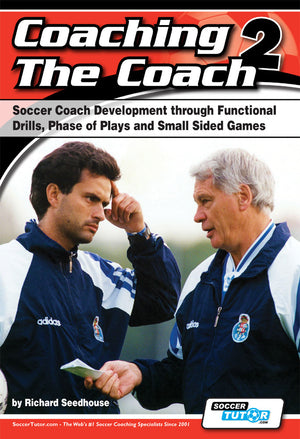 “Coaching The Coach 2” by SoccerTutor offers soccer coach development through functional practices, phase of plays, and small sided games. paperback