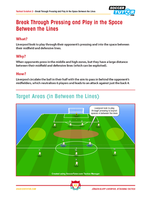 SoccerTutor’s Jürgen Klopp Liverpool Attacking Tactics – Tactical Analysis and Sessions to Practice Klopps 4-3-3 illustrates how players exploit spaces between opposition lines for incisive attacks.