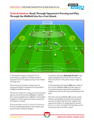 SoccerTutor’s Jürgen Klopp Liverpool Attacking Tactics shows illustrated tactical analyses and sessions to practice Klopps 4-3-3, highlighting fast attacking movements and passing strategies to break through opponents.