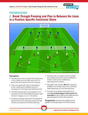 Soccer drill diagram with players, cones, and arrows illustrating pressing and passing from Jürgen Klopp Liverpool Attacking Tactics - Tactical Analysis and Sessions to Practice Klopps 4-3-3 by SoccerTutor.