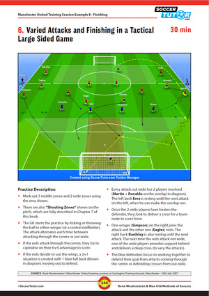 The SoccerTutor guide "René Meulensteen & Man Utd Methods of Success (2007-2013)" features René's coaching philosophy, 94 training practices, and field diagrams with instructions for large sided game drills based on Man Utd tactics.