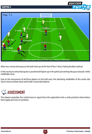 The SoccerTutor FC Barcelona: A Tactical Analysis - Attacking and Defending 2 Book Bundle features diagrams like Player No. 7 double marked near the left, ideal for understanding movement, positioning, and SEO keywords in sports strategy.