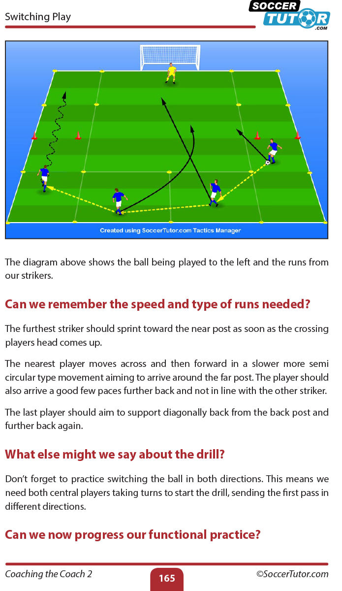 Coaching The Coach 2, strikers coordinating runs for a crossing play to enhance attack.