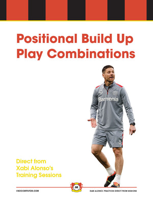 A man in a gray tracksuit with "Barmenia" stands on a white background, highlighting the SoccerTutor product "Xabi Alonso - 82 Passing, Positional Possession, Games, Patterns from Bayer Leverkusen Training Sessions.