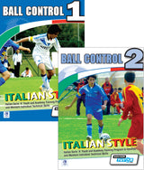 Covers of Ball Control Vol. 1 and 2 Bundle – Italian Style Academy Technical Skills Training Program (102 Exercises), featuring young players in action, with the SoccerTutor logo at the bottom.