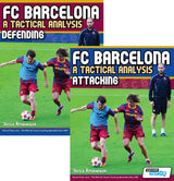 The SoccerTutor FC Barcelona: A Tactical Analysis - Attacking and Defending - 2 Book Bundle features two books covering Barcelona’s offensive and defensive tactics, with covers showing players contesting for the ball.