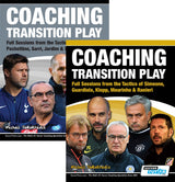 The Coaching Transition Play Volume 1 & 2 Bundle by SoccerTutor features covers with photos and names of famous football managers and author Michail Tsokaktsidis—a must-have addition to any Soccer Coaching collection.